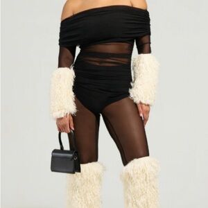 AKIRA Black and Cream Off-Shoulder Jumpsuit NWT